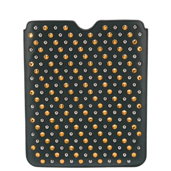 Prada Leather Saffiano Beaded Jeweled Ipad Case - Picture 1 of 9